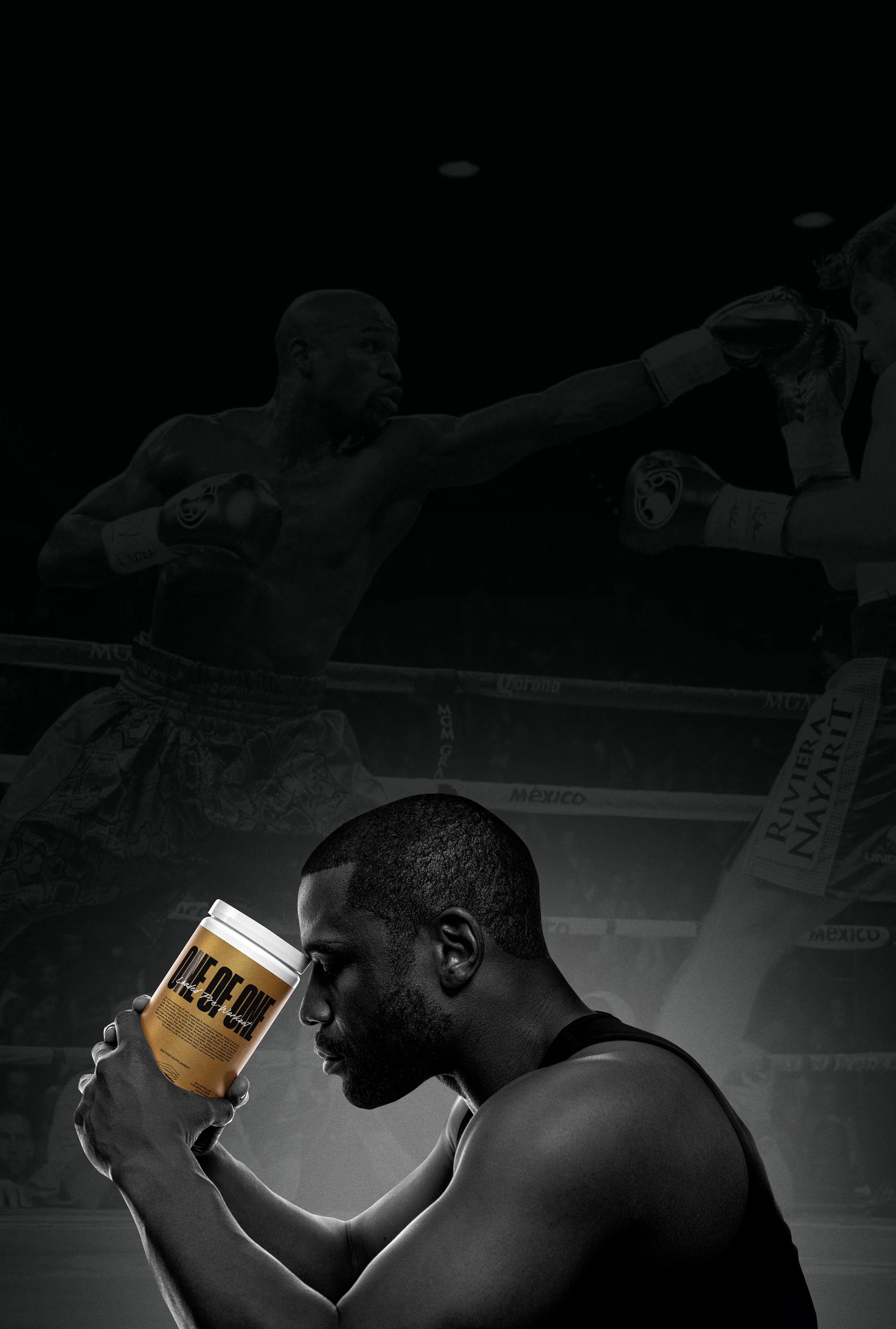 Man holding package of protein powder