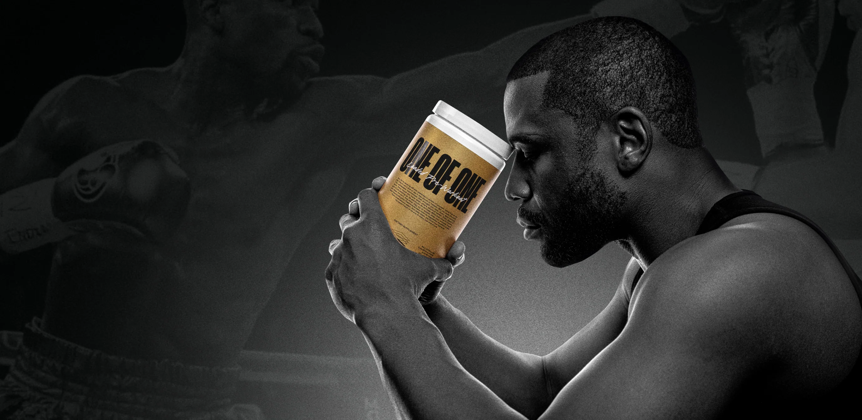 Man holding package of protein powder
